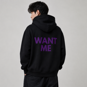 Model Wearing Want Me Hoodie Version 1